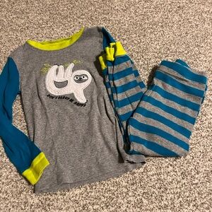 Sloth Adventure Kids Pajama Set - Gray, Blue, and Yellow